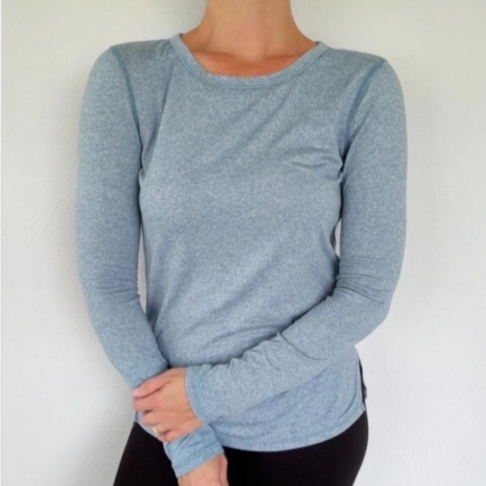 Zella Long Sleeve Activewear Top Blue Fog Large New With Tags